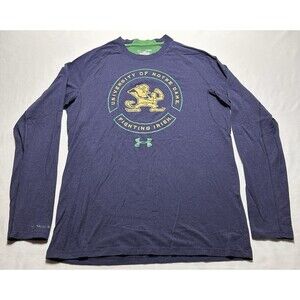 Notre Dame Under Armour Long Sleeve Loose Fit Navy Heatgear Charged Mens Small